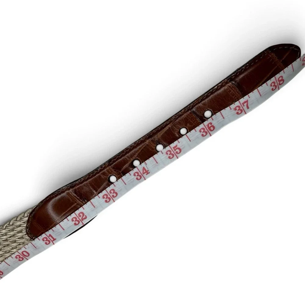 Brighton Belt Croc Embossed Brown Leather Woven Stretchy Brass Buckle Men's 36